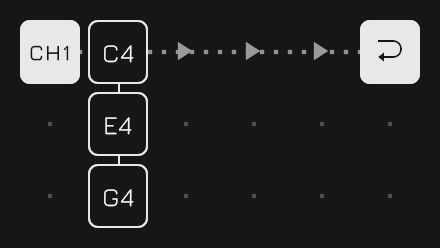 C, E, and G note tiles stacked vertically